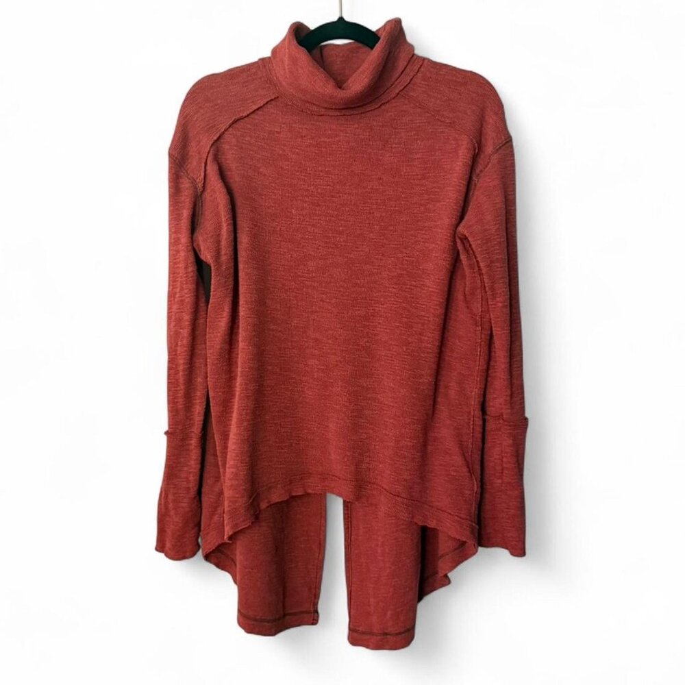 We the Free Free People Orange Knit Turtleneck Boho Long Sleeve Flowy Blouse Top